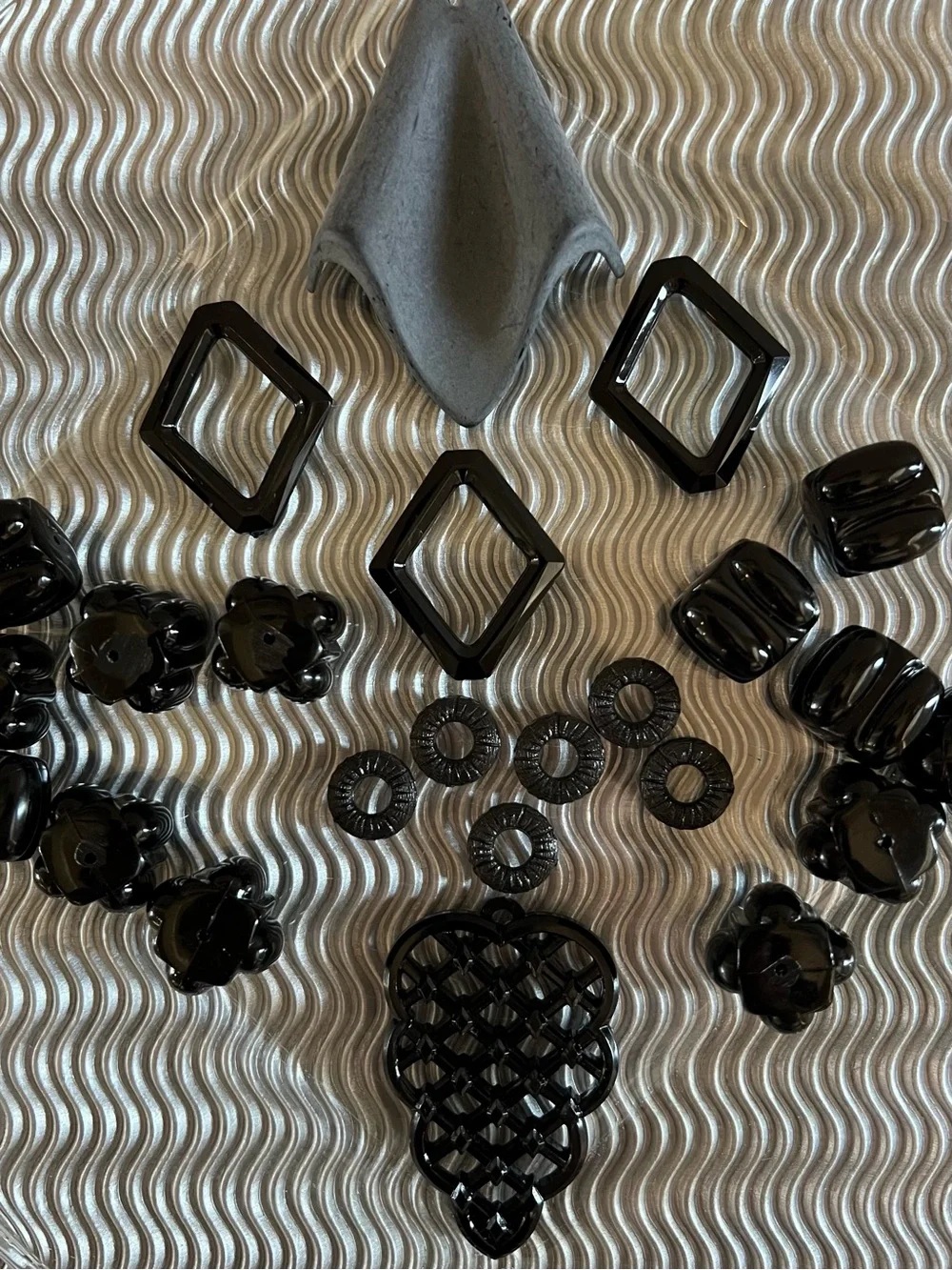Back in Black Bead Variety Lot — NOS Vintage German Acrylic Focal & Beads